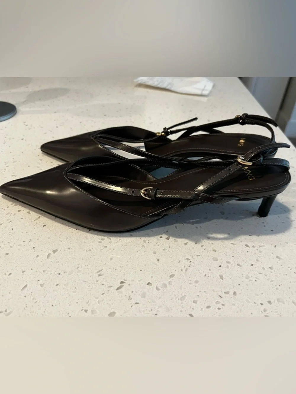 Mango Dark Brown Strappy Kitten Heel Pumps Size 39 New - Picture 7 of 9